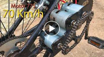 Making electric bicycle using 4 Motor 775 speed 70km/h | DIY Make Electric Bike using motor